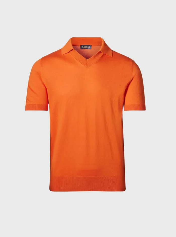 Men Paul Stuart Polos and TShirts Organic Cotton Open Collar Polo Orange