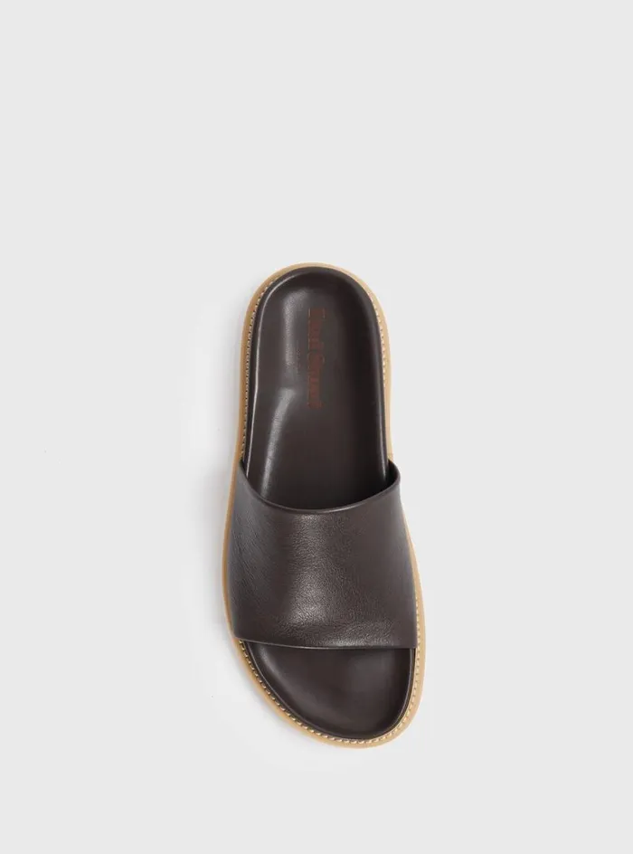 Men Paul Stuart Sandals Palma Leather Slide Dark Brown