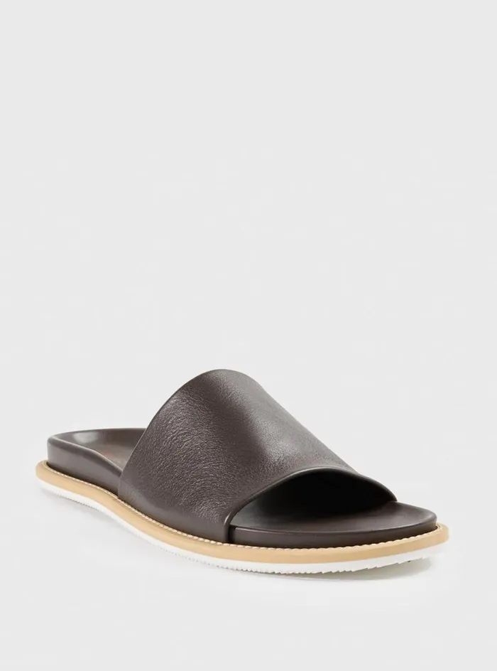 Men Paul Stuart Sandals Palma Leather Slide Dark Brown