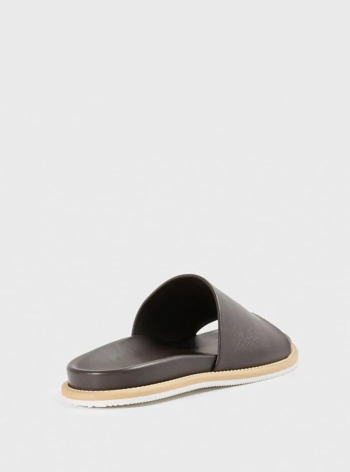 Men Paul Stuart Sandals Palma Leather Slide Dark Brown