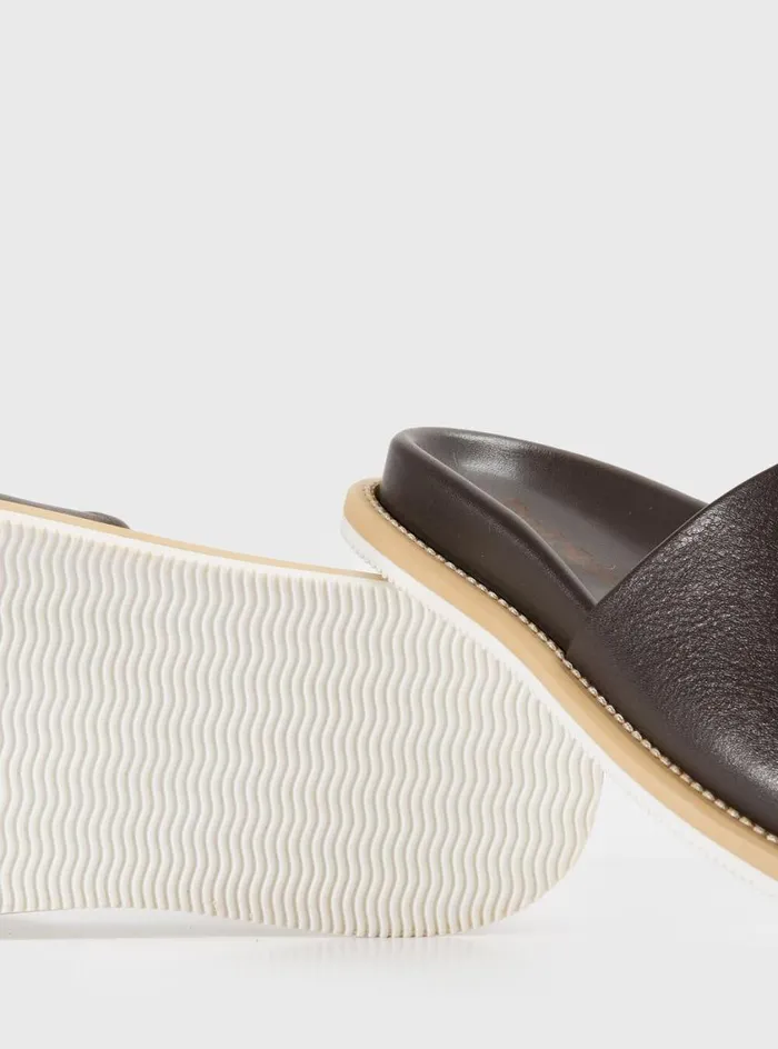 Men Paul Stuart Sandals Palma Leather Slide Dark Brown
