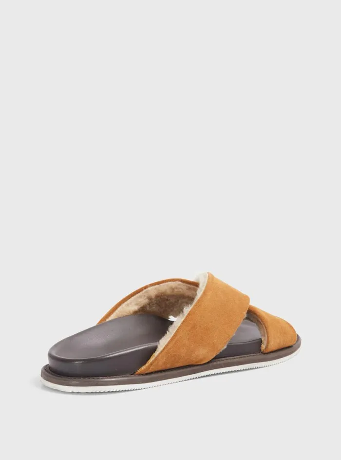 Men Paul Stuart Sandals Punta III Shearling Crossover Slide Cognac Men Paul Stuart Sandals Punta III Shearling Crossover Slide Cognac