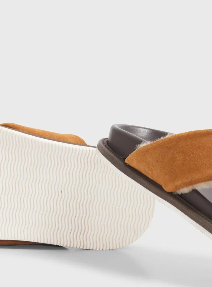 Men Paul Stuart Sandals Punta III Shearling Crossover Slide Cognac Men Paul Stuart Sandals Punta III Shearling Crossover Slide Cognac