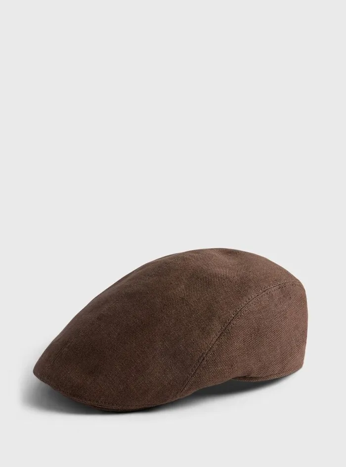 Men Paul Stuart Scarves Hats Gloves Linen Hopsack Ivy Cap Light Brown
