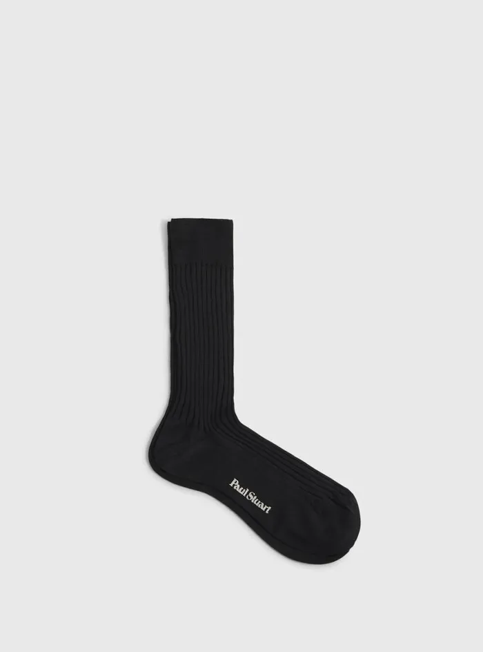 Men Paul Stuart Socks Classic Cotton Ribbed Sock Black
