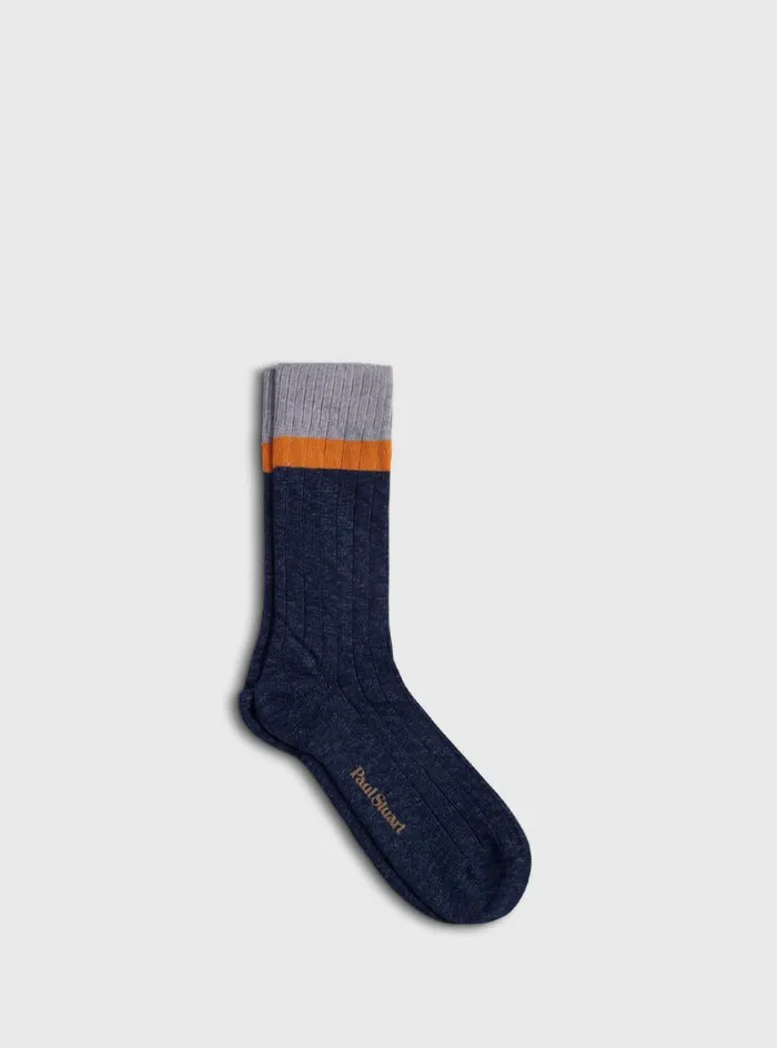 Men Paul Stuart Socks Cotton Denim Melange Sport Sock Light Grey
