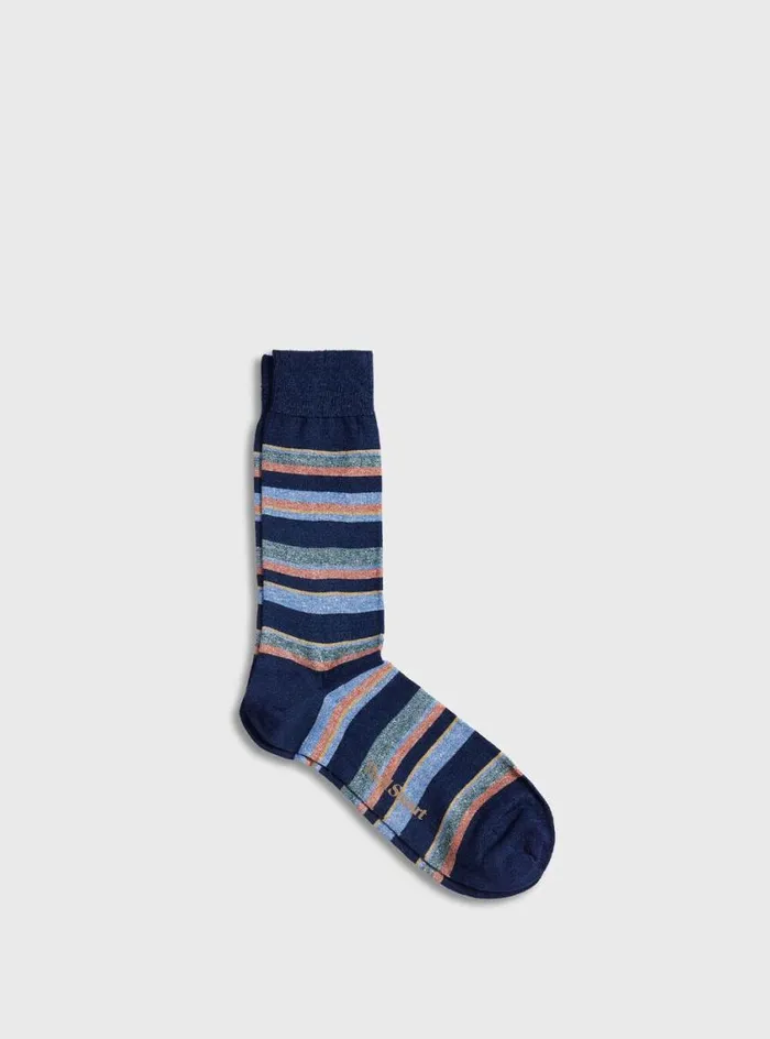 Men Paul Stuart Socks Linen Mlange Striped Sock Navy