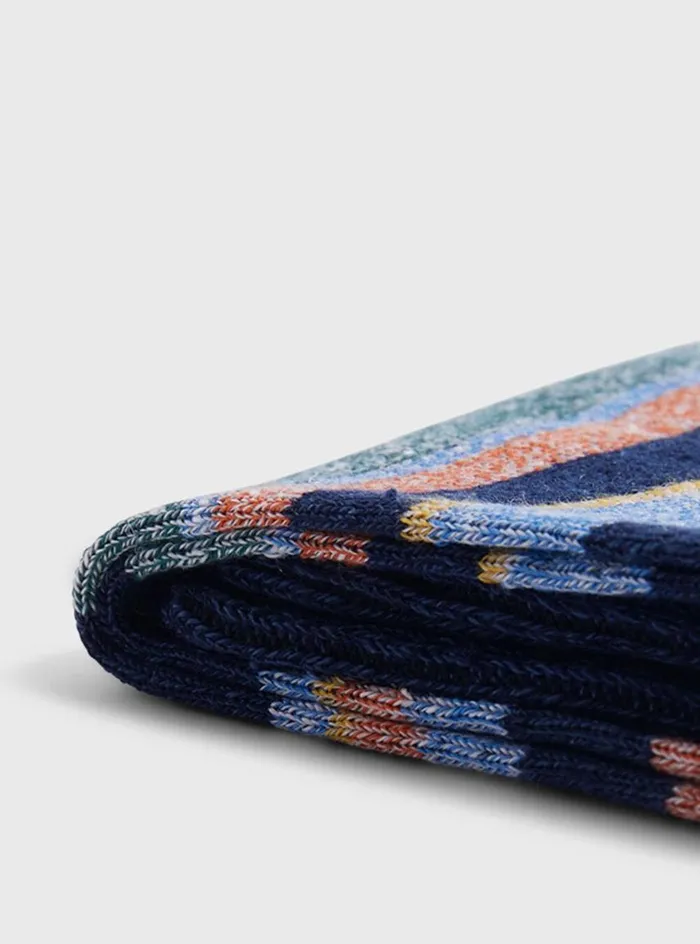 Men Paul Stuart Socks Linen Mlange Striped Sock Navy