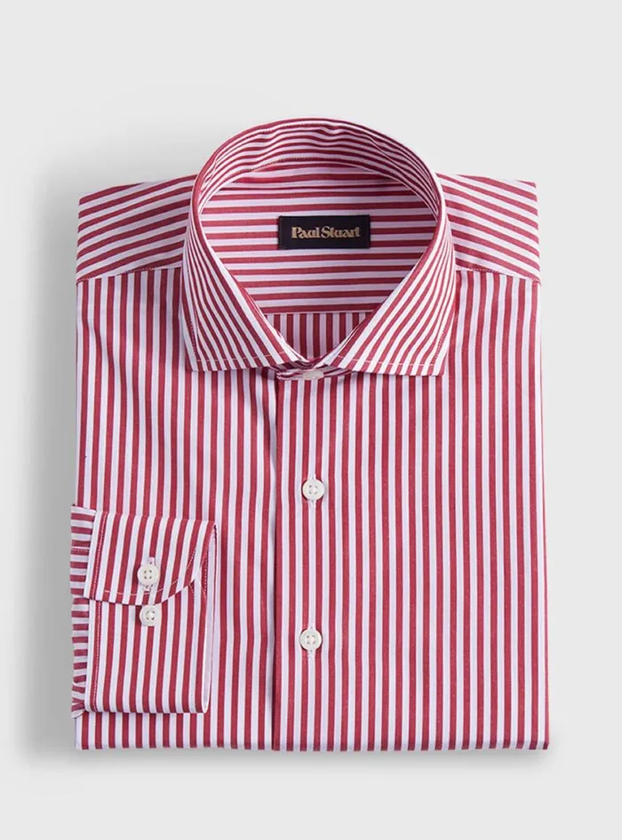Men Paul Stuart Sport Shirts Cotton Bengal Stripe Sport Shirt Redwhite