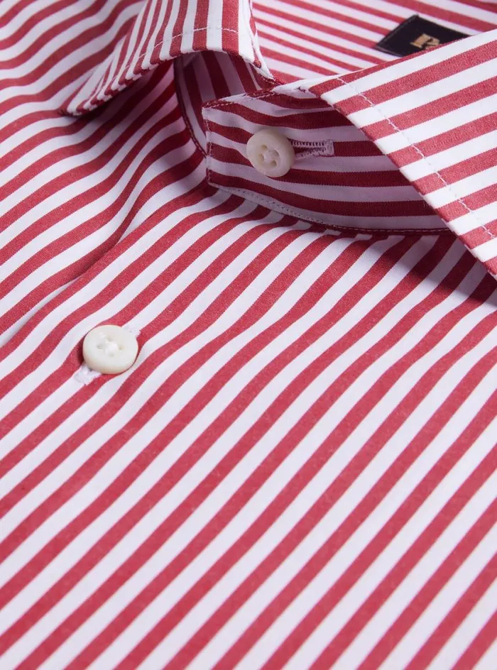 Men Paul Stuart Sport Shirts Cotton Bengal Stripe Sport Shirt Redwhite