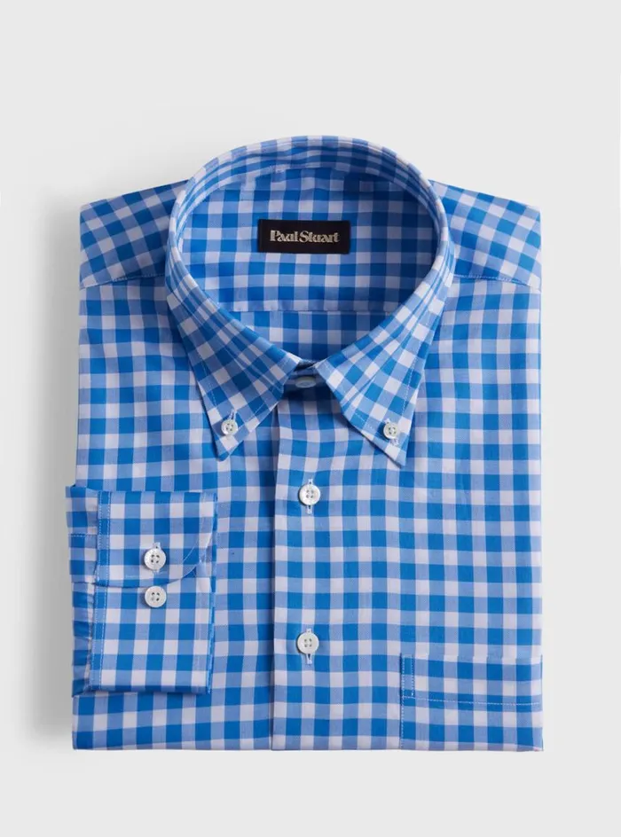 Men Paul Stuart Sport Shirts Cotton Gingham Sport Shirt Blue