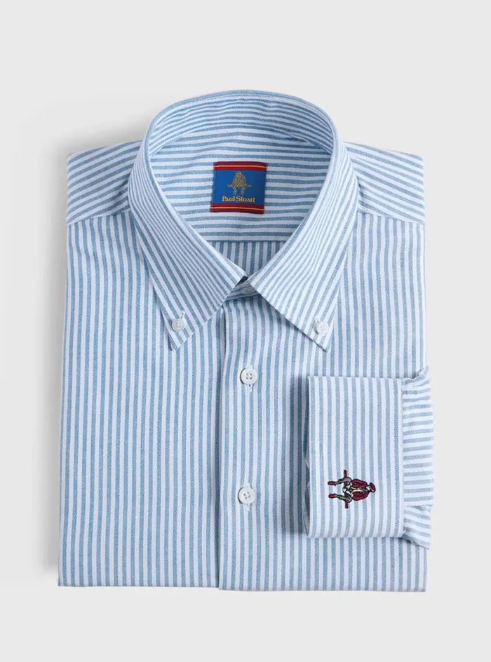 Men Paul Stuart Sport Shirts Cotton Oxford Striped Sport Shirt Blue