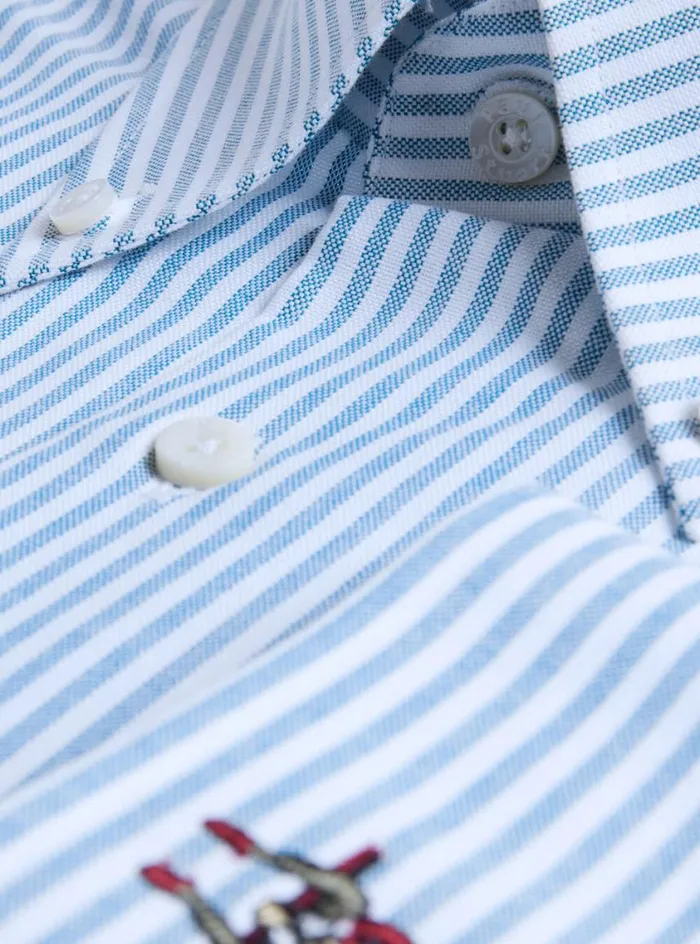 Men Paul Stuart Sport Shirts Cotton Oxford Striped Sport Shirt Blue