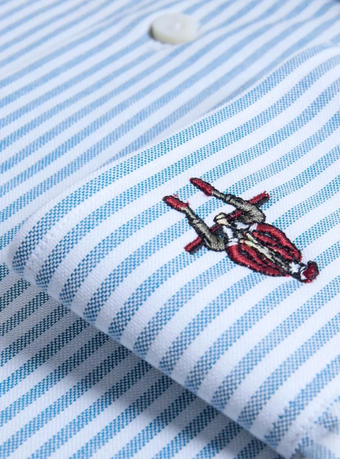 Men Paul Stuart Sport Shirts Cotton Oxford Striped Sport Shirt Blue