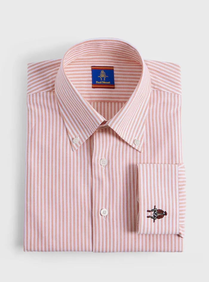 Men Paul Stuart Sport Shirts Cotton Oxford Striped Sport Shirt Orange