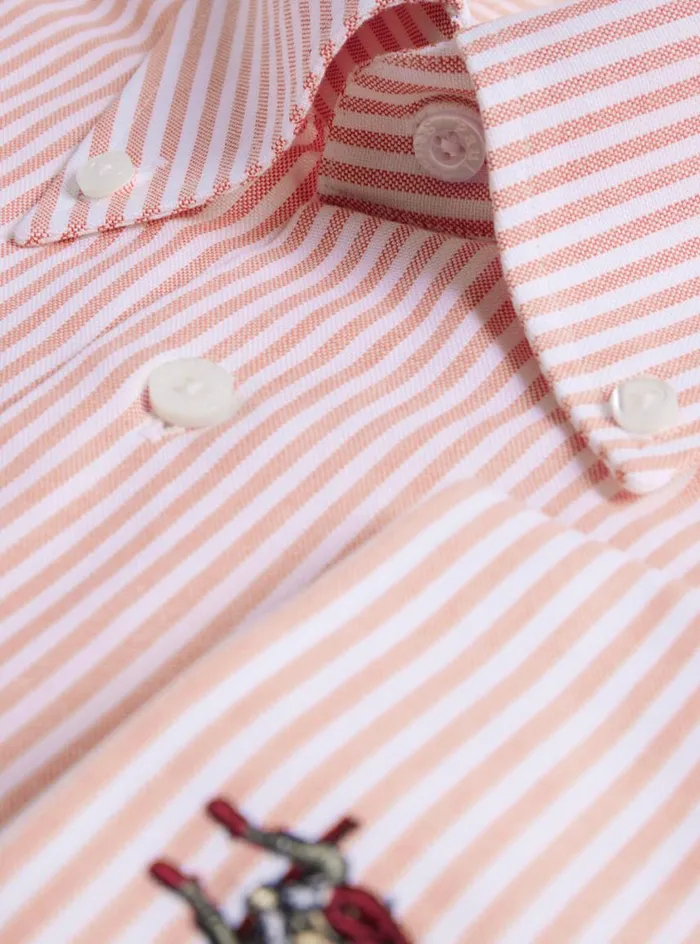Men Paul Stuart Sport Shirts Cotton Oxford Striped Sport Shirt Orange