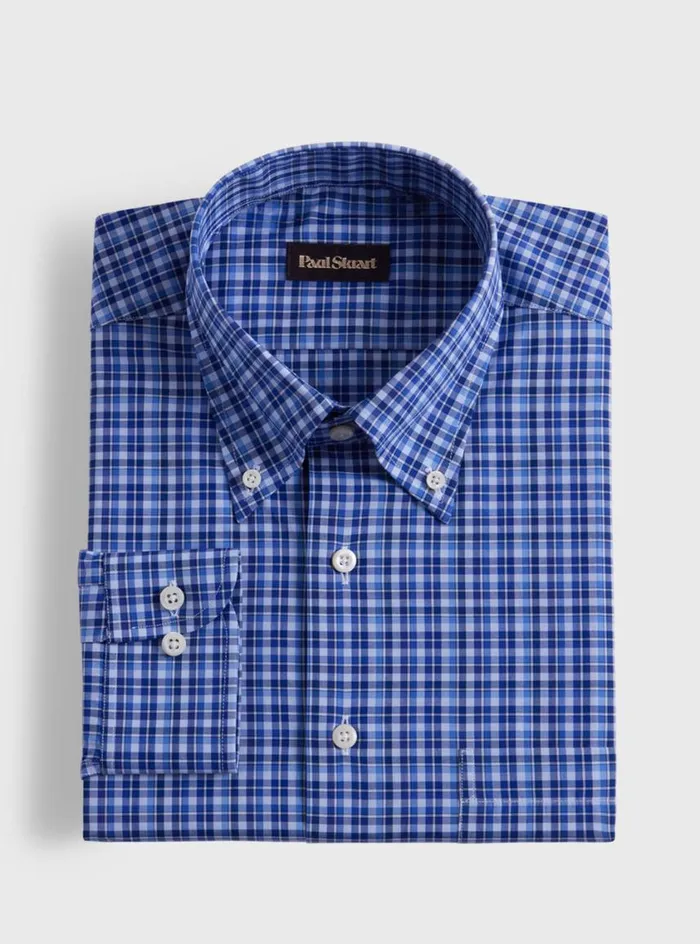 Men Paul Stuart Sport Shirts Cotton Plaid Sport Shirt Navyblue