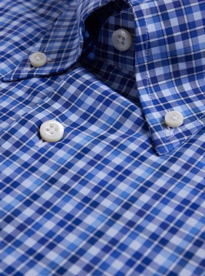 Men Paul Stuart Sport Shirts Cotton Plaid Sport Shirt Navyblue