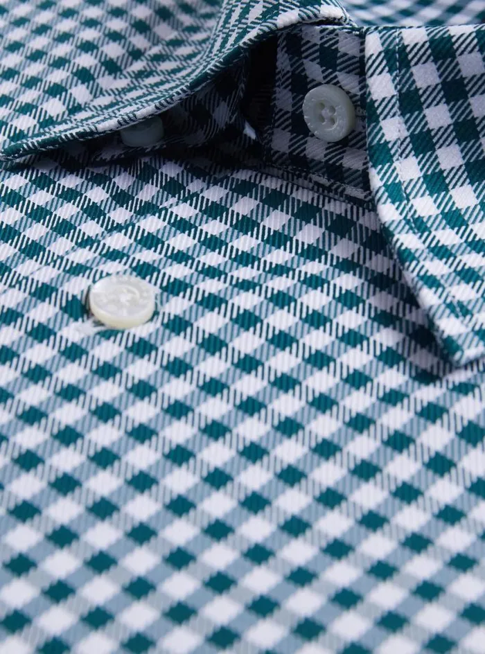 Men Paul Stuart Sport Shirts Gingham Check Twill Sport Shirt Dark Green
