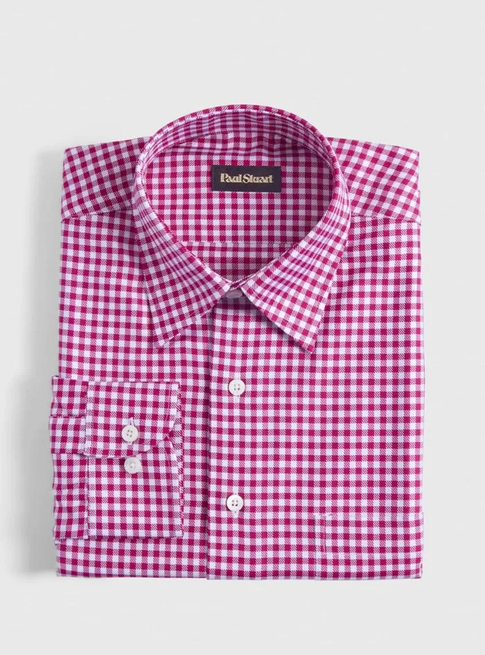 Men Paul Stuart Sport Shirts Gingham Check Twill Sport Shirt Pink