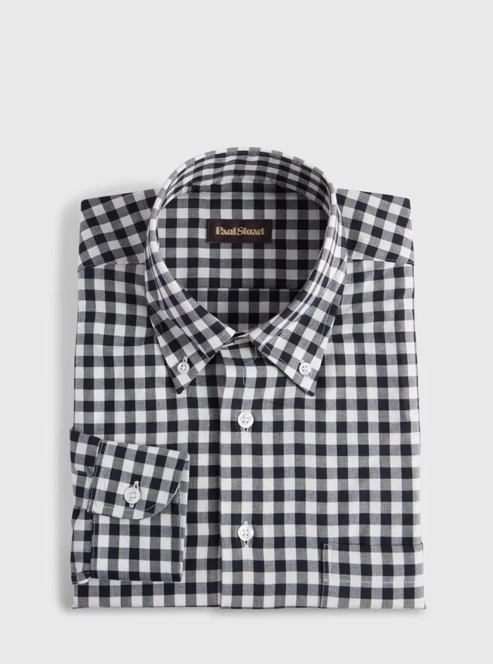 Men Paul Stuart Sport Shirts Gingham Flannel Sport Shirt Black