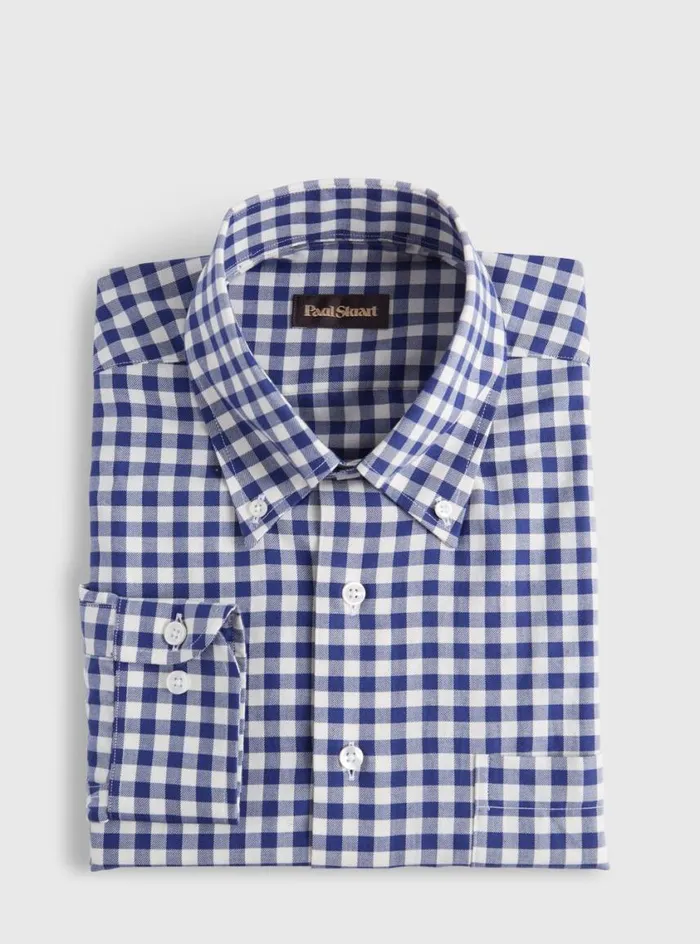 Men Paul Stuart Sport Shirts Gingham Flannel Sport Shirt Navy