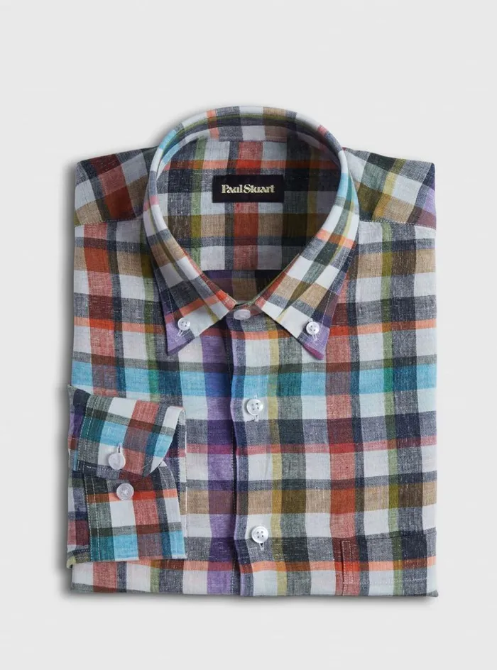 Men Paul Stuart Sport Shirts Linen Check Sport Shirt Multi