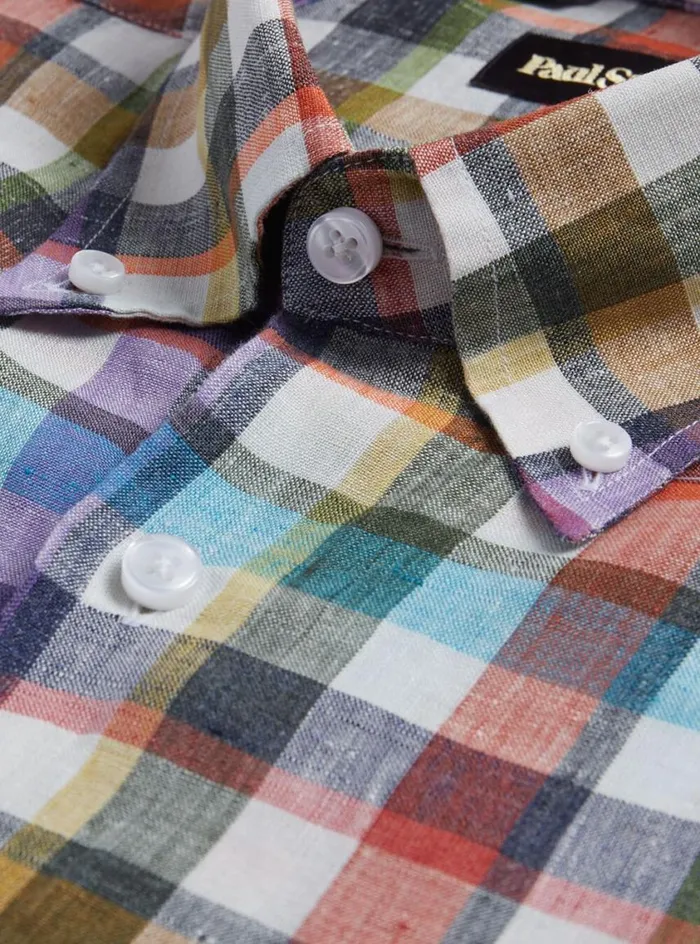 Men Paul Stuart Sport Shirts Linen Check Sport Shirt Multi