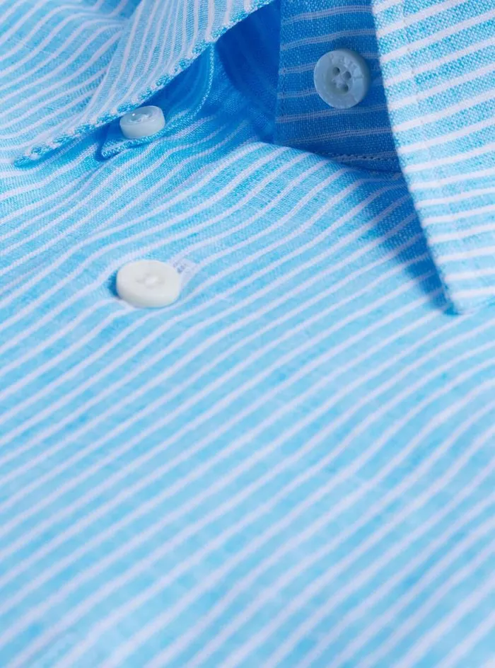 Men Paul Stuart Sport Shirts Linen Pencil Stripe Sport Shirt Turquoise