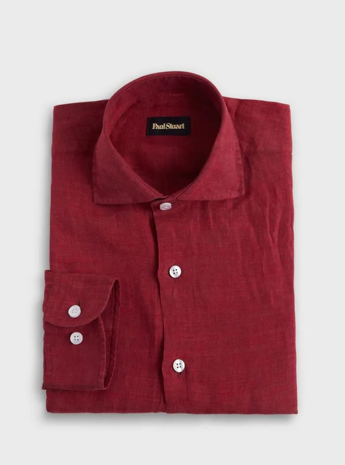 Men Paul Stuart Sport Shirts Linen Sport Shirt Crimson
