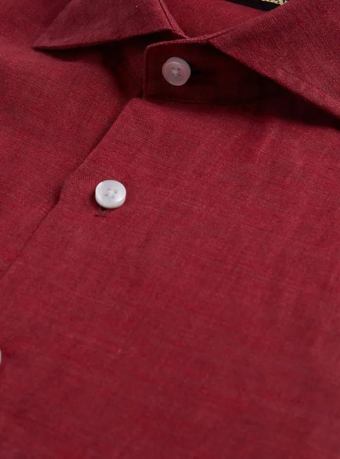 Men Paul Stuart Sport Shirts Linen Sport Shirt Crimson