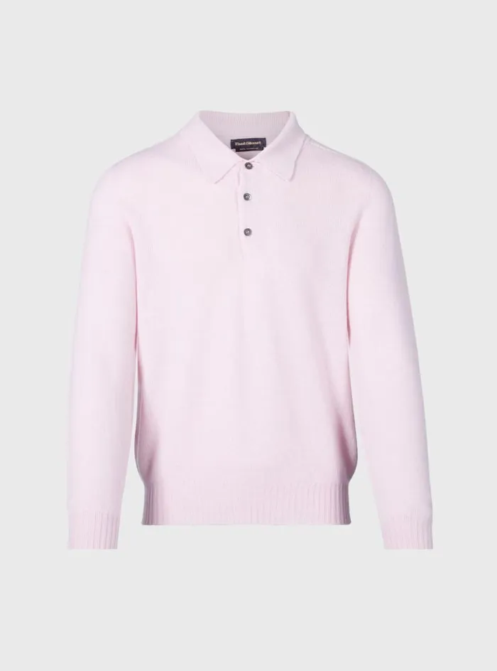 Men Paul Stuart Sweaters Cashmere Long Sleeve Polo Light Pink