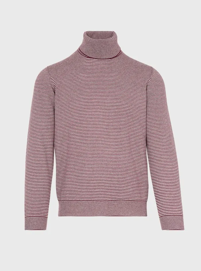 Men Paul Stuart Sweaters Cashmere Stripe Turtleneck Brown