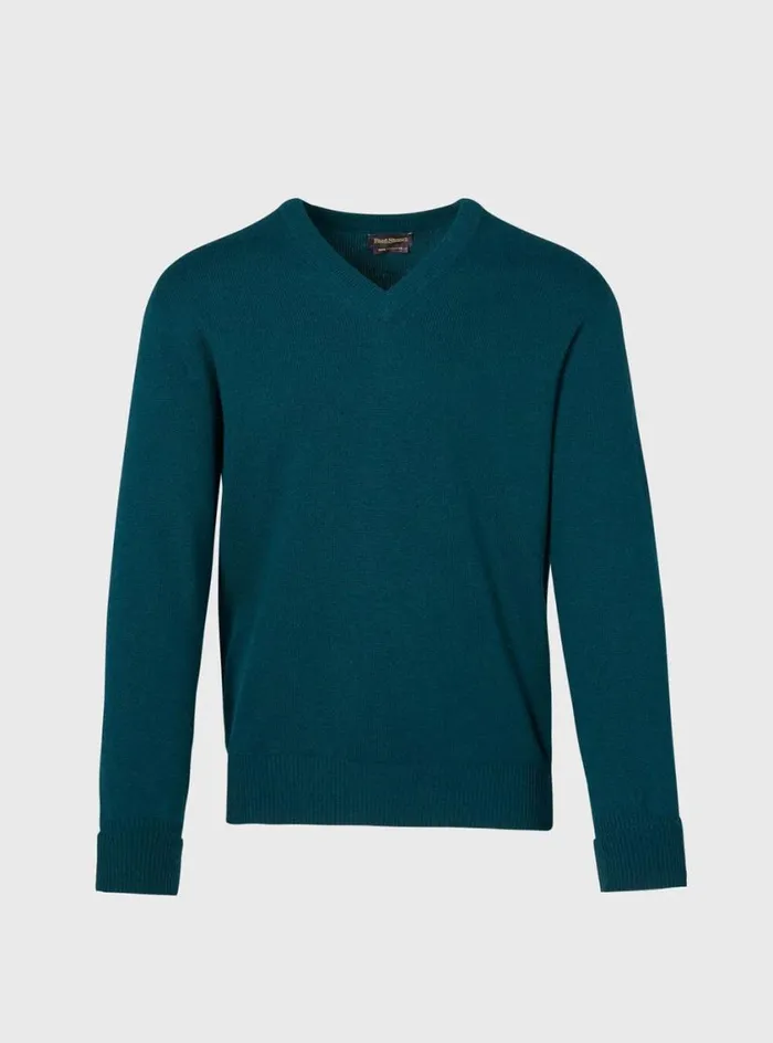 Men Paul Stuart Sweaters Classic Cashmere Double Ply VNeck Sweater Dark Green