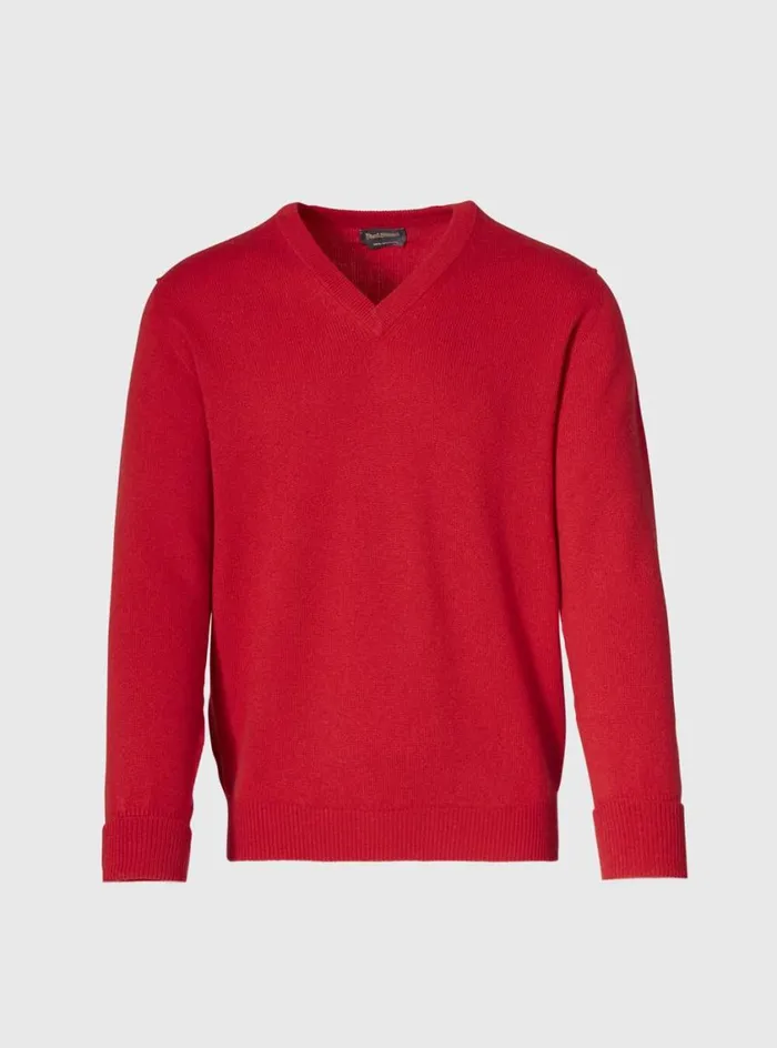 Men Paul Stuart Sweaters Classic Cashmere Double Ply VNeck Sweater Red