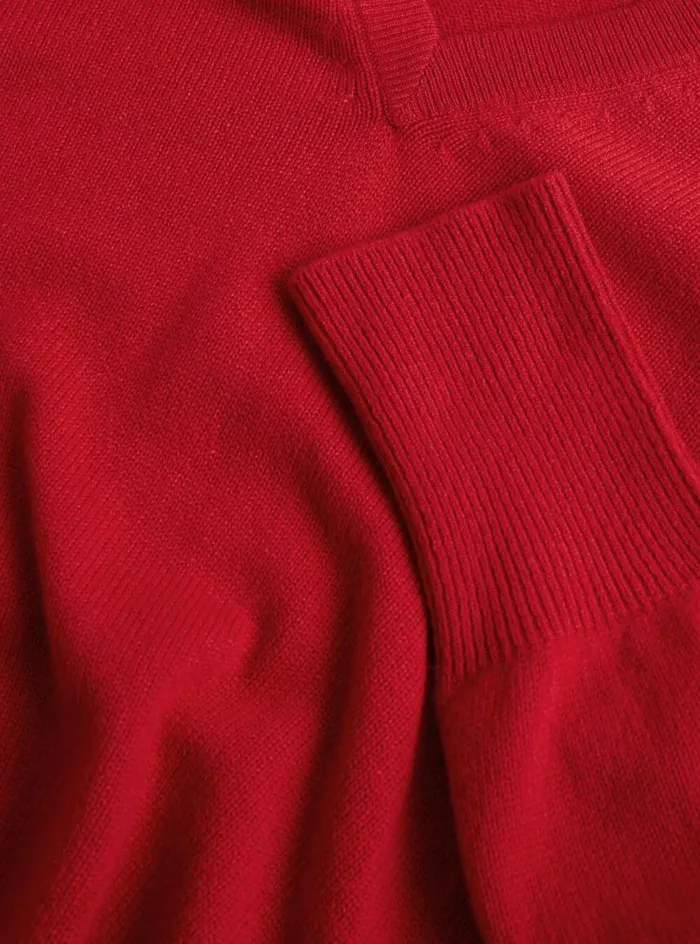 Men Paul Stuart Sweaters Classic Cashmere Double Ply VNeck Sweater Red