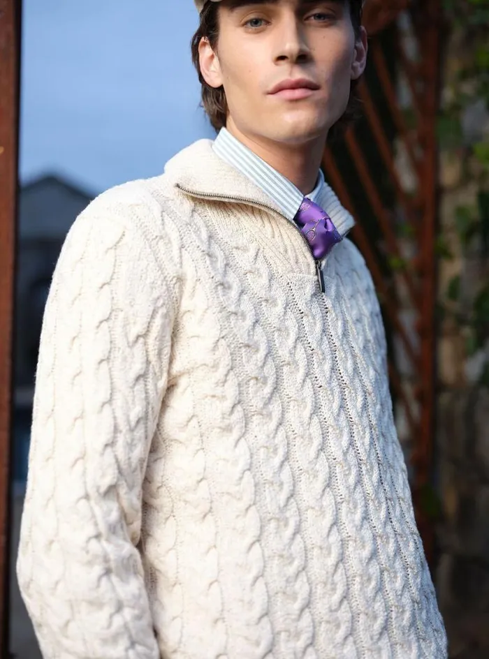 Men Paul Stuart Sweaters Cotton Cable Zip Neck Pullover White Men Paul Stuart Sweaters Cotton Cable Zip Neck Pullover White
