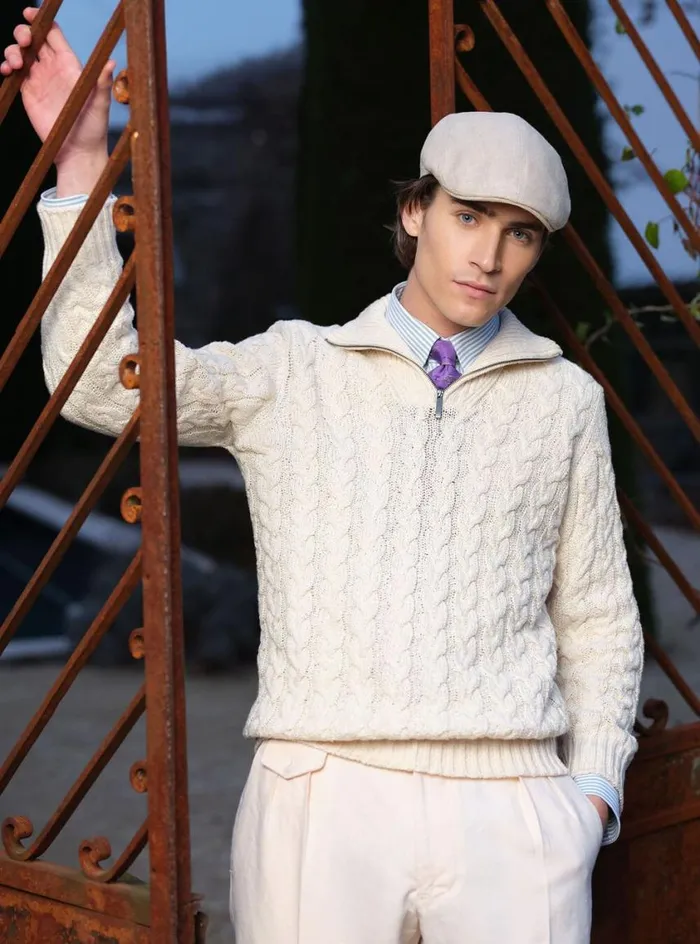 Men Paul Stuart Sweaters Cotton Cable Zip Neck Pullover White Men Paul Stuart Sweaters Cotton Cable Zip Neck Pullover White