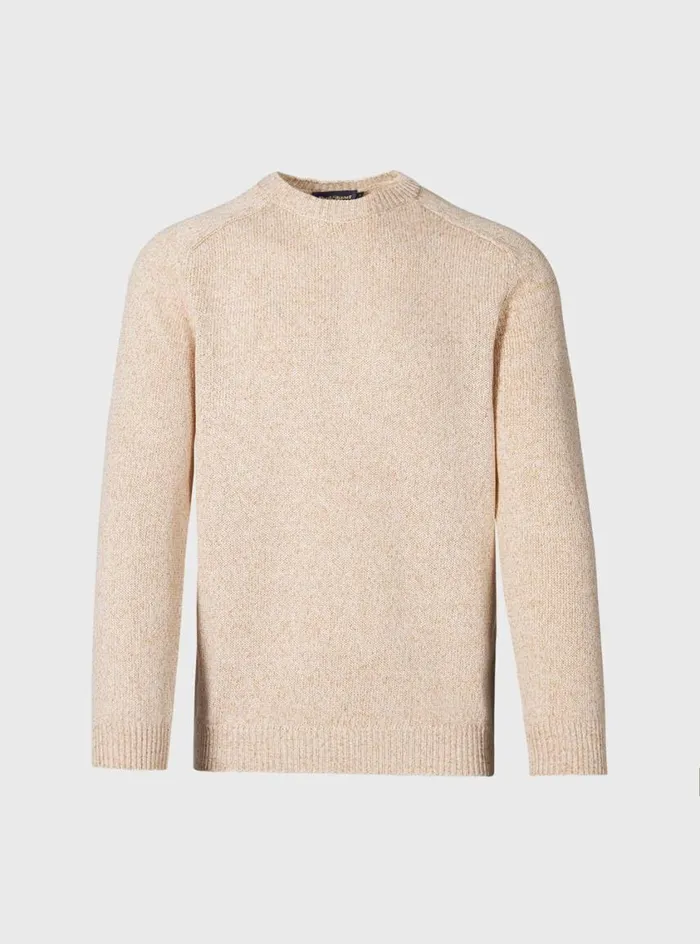 Men Paul Stuart Sweaters Cotton Melange Crewneck Sweater Camel