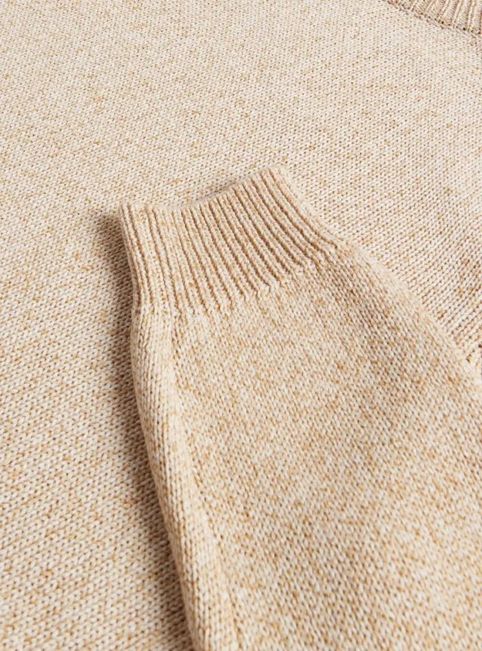 Men Paul Stuart Sweaters Cotton Melange Crewneck Sweater Camel