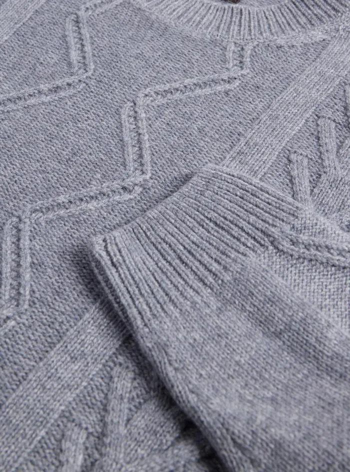 Men Paul Stuart Sweaters Wool and Cashmere Cable Crewneck Sweater Mid Grey