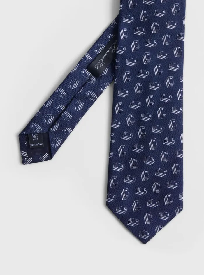 Men Paul Stuart Ties Deco Domino Woven Silk Tie Dark Blue