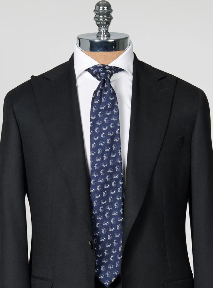 Men Paul Stuart Ties Deco Domino Woven Silk Tie Dark Blue
