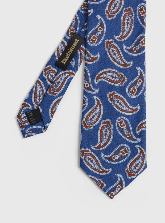 Men Paul Stuart Ties Linen and Silk Summer Paisley Tie Blue