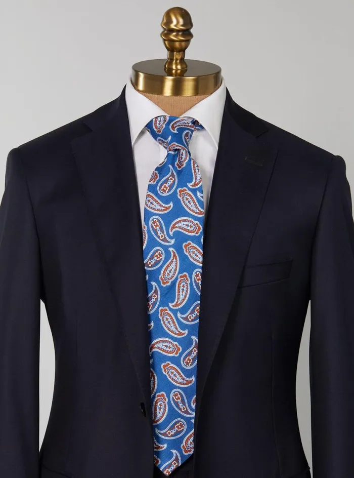 Men Paul Stuart Ties Linen and Silk Summer Paisley Tie Blue