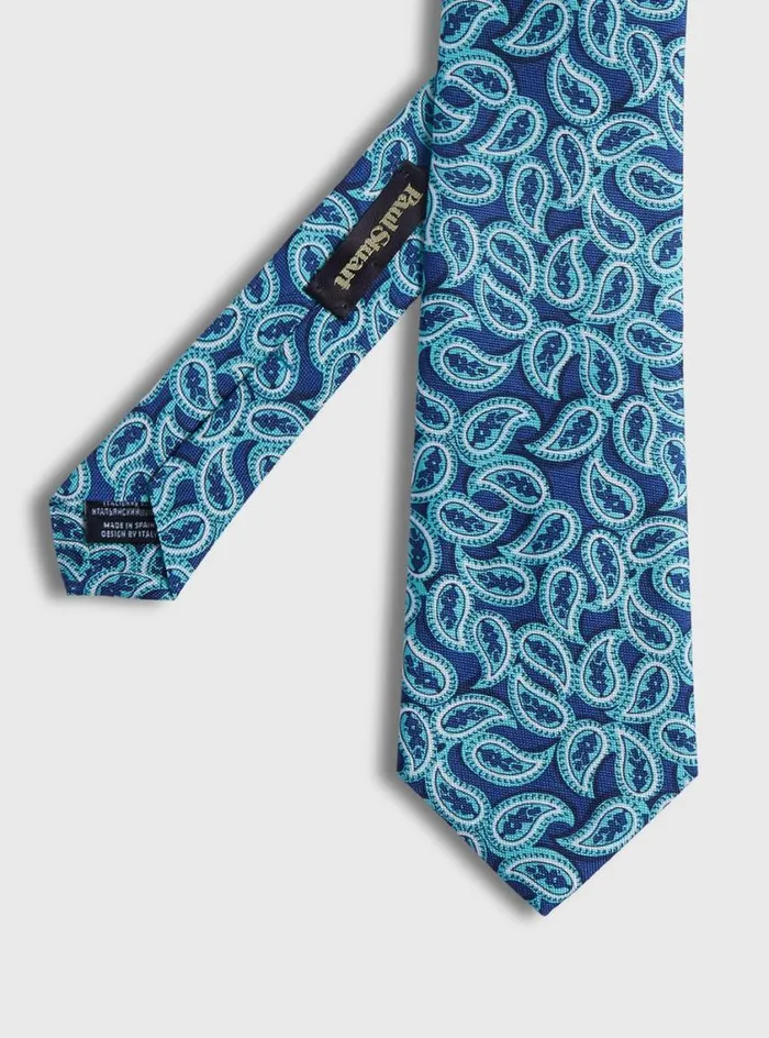 Men Paul Stuart Ties Printed Silk Tossed Paisley Tie Teal