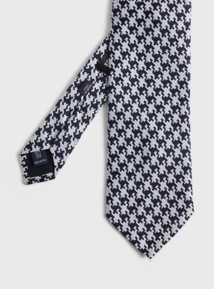 Men Paul Stuart Ties Silk Jacquard Houndstooth Tie Black