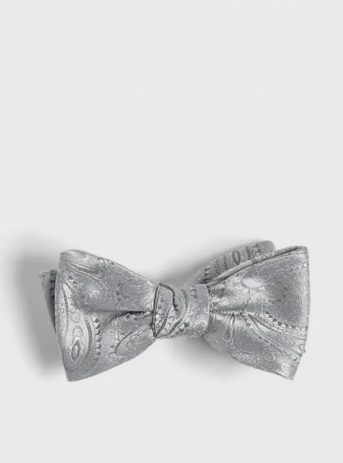 Men Paul Stuart Ties Silk Paisley Jacquard Bow Tie Silver