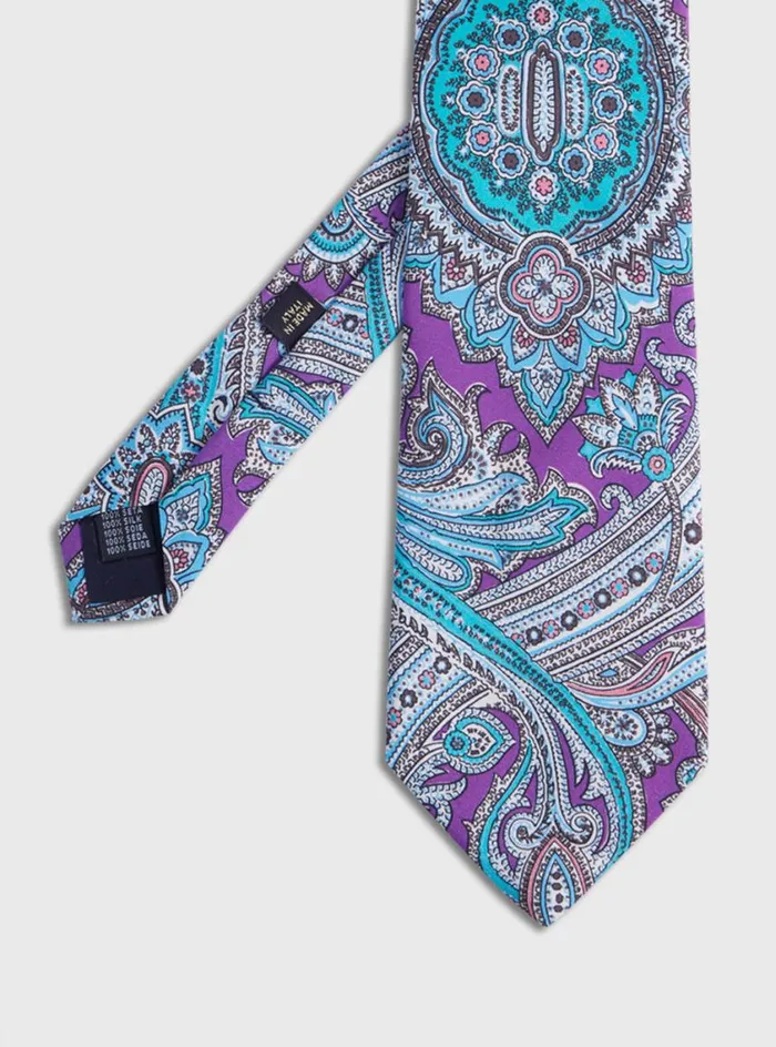Men Paul Stuart Ties Silk Twill Paisley Print Tie Lavender