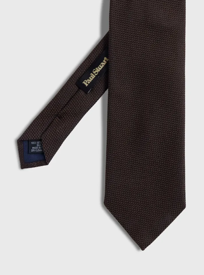 Men Paul Stuart Ties Solid Silk Garza Tie Brown
